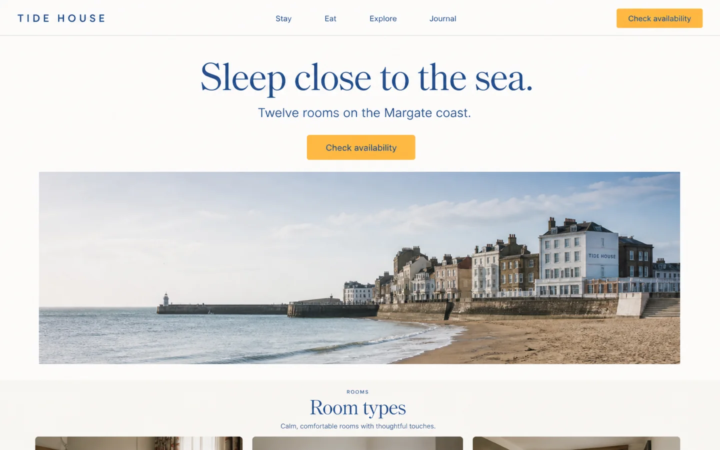 Tide House boutique hotel homepage concept