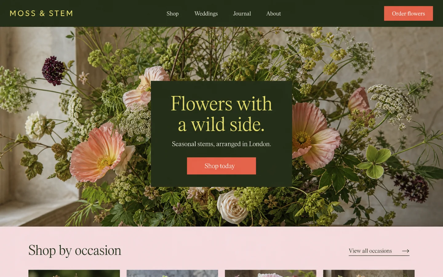 Moss & Stem florist homepage concept